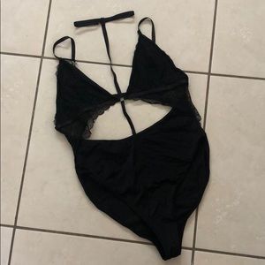 Black one piece lace swimsuit